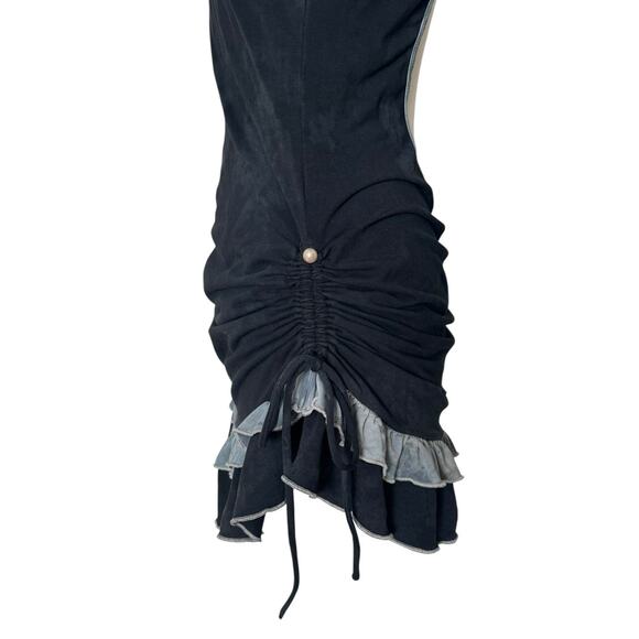 RARE Indie Vintage Cutout Ruffle Mini Dress Y2K Coquette Cottagecore Goth Sz M - Picture 12 of 13